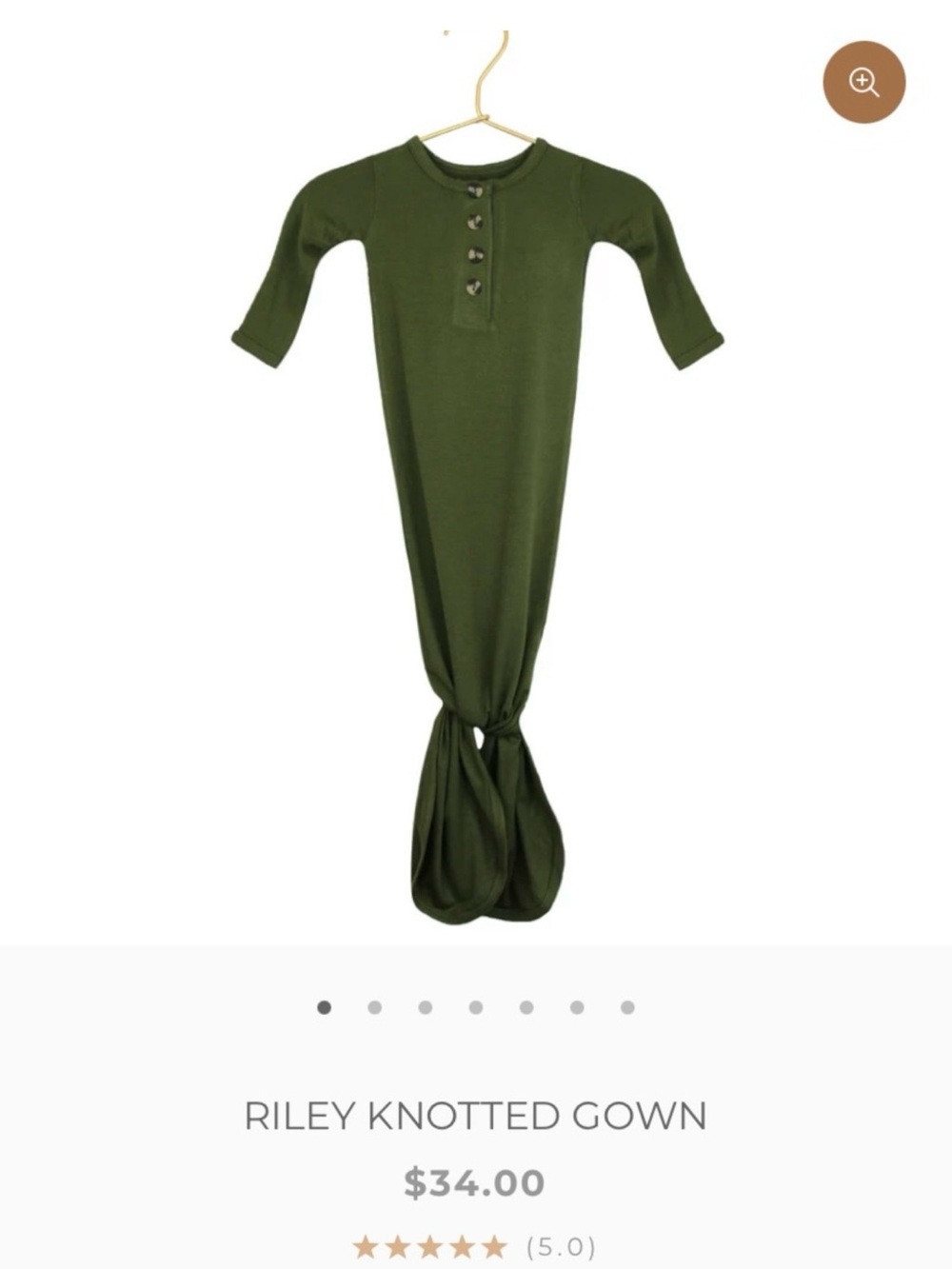 Lou Lou & Co Riley Knotted Bamboo Gown - Olive Green Pajama size 3-6 months